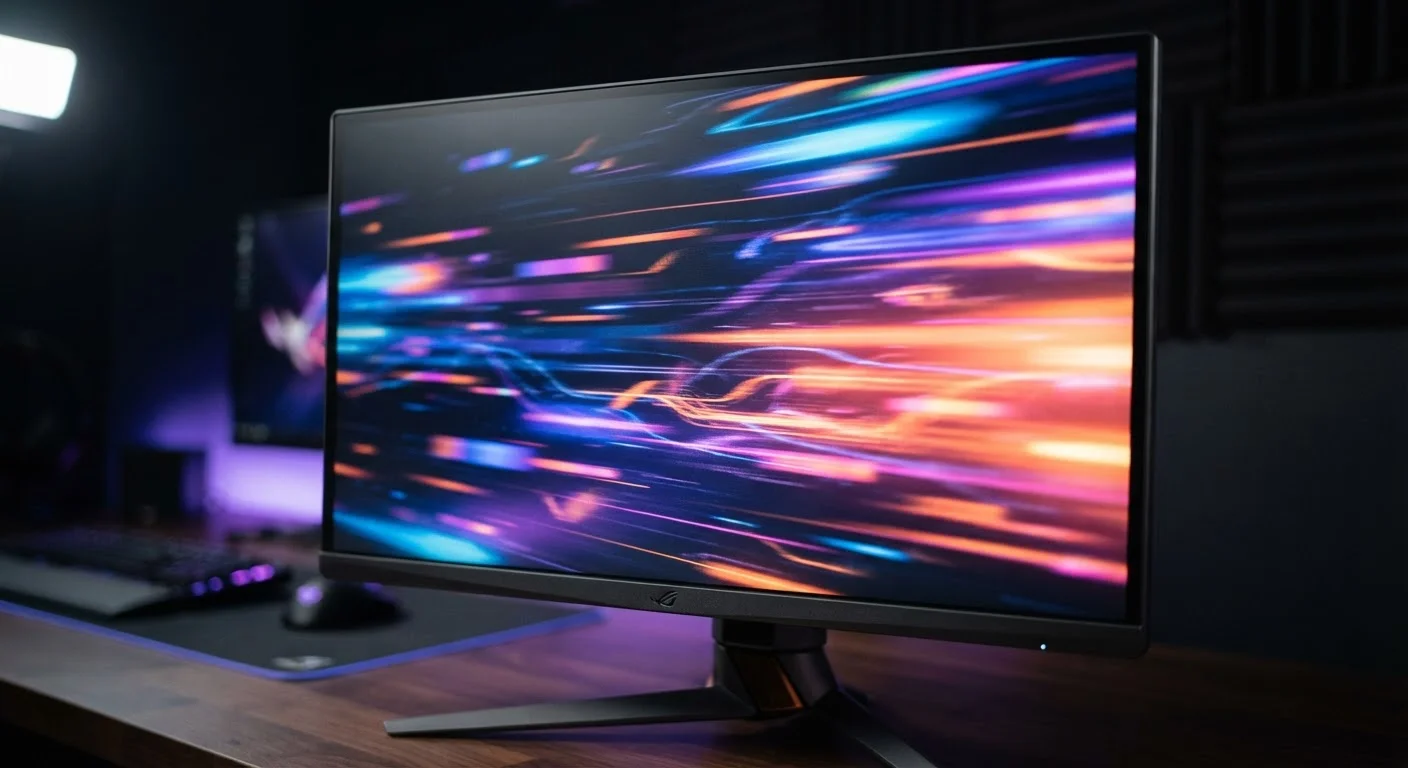 Close-up of a high-refresh-rate monitor showing smooth motion on screen