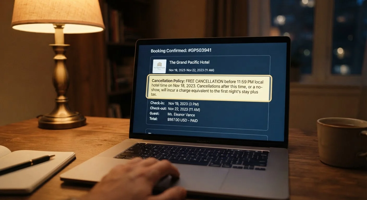 What the Cancellation Policy Section of a Hotel Booking Actually Covers